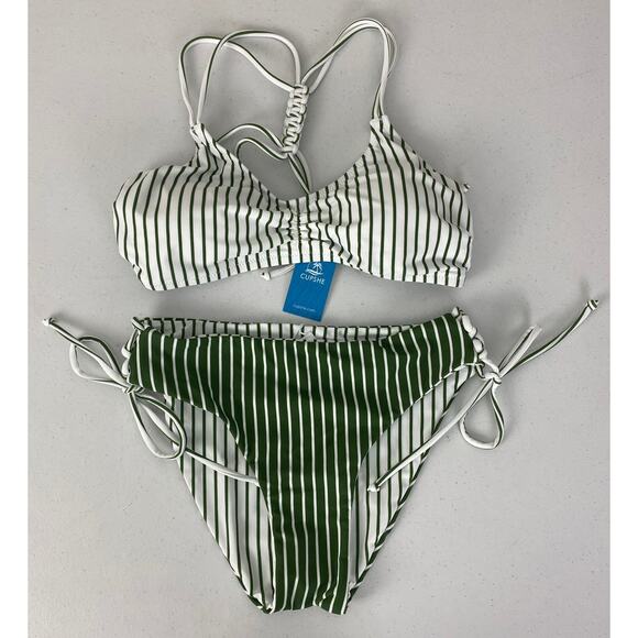 NEW Women Cupshe stripe reversible 2-piece bikini bathing suit, S - Picture 1 of 3